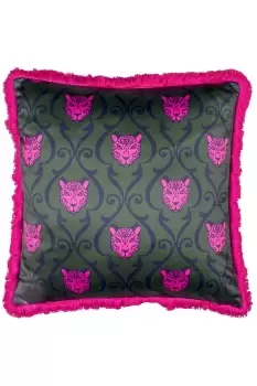 Lupita Fringed Animal Printed Satin Cushion