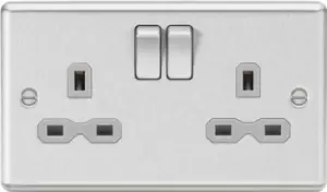 KnightsBridge 13A 2G DP Switched Socket with Grey Insert - Rounded Edge Brushed Chrome