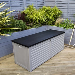 Charles Bentley 390L Large Outdoor Plastic Storage Box - Grey and Black