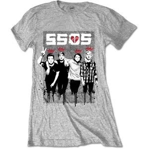 5 Seconds of Summer - 2 Finger Dripped Womens Small T-Shirt - Grey