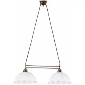 14kolarz - nonna cozy style chandelier in antique brass, 2 bulbs, matt glass