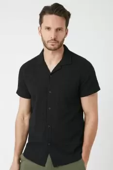 Charcoal Short Sleeve Self Stripe Revere Shirt