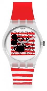 Swatch Keith Haring Mouse Mariniere Red White Striped Watch