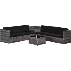 8Pcs Patio Rattan Sofa Set Garden Furniture Side Table w/ Cushion - Grey - Outsunny
