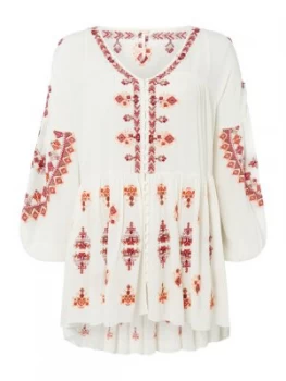 Free People Long Sleeve Embroidered Arianna Tunic White