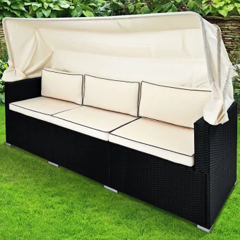 Casaria - Poly Rattan Garden Furniture Set Black Sofa Bench Model Choice Canopy Outdoor Patio Wicker Day Bed (Rattan Sofa + Canopy)