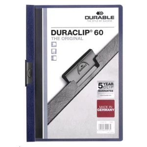 Durable DURACLIP 60 Original A4 PVC Folder Clear Front 6mm Spine Midnight Blue Pack of 25
