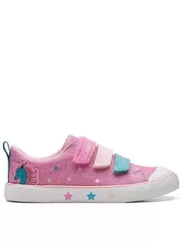 Clarks CLARKS FOXING PLAY KID UNICORN CANVAS PLIMSOLL, Pink, Size 12 Younger