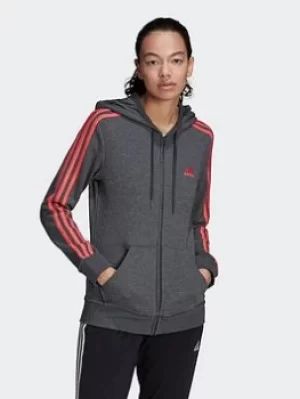 adidas Essentials French Terry 3-stripes Full-zip Hoodie, Grey, Size L, Women