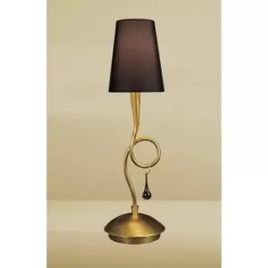 Table Lamp Paola 1 Bulb E14, painted gold with Black shade & amber glass droplets