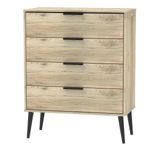 Hirato 4 Drawer Rustic Oak Chest With Black Wooden Legs