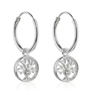 Allegory Symbols Silver CZ Tree of Life Hoop Earrings