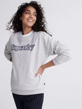 Superdry Applique Serif Crew Sweatshirt - Light Grey, Light Grey, Size 16, Women