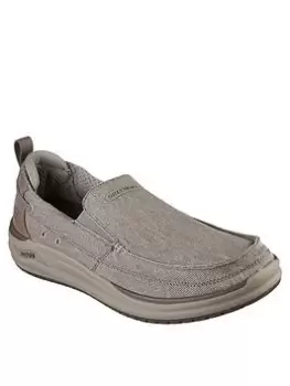 Skechers Arch Fit Melo Moc Toe Canvas Slip On Shoe, Taupe, Size 8, Men