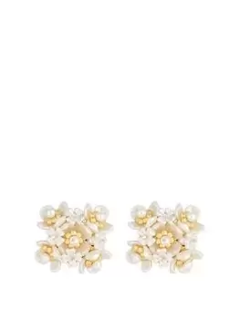 Mood Gold Pearl Flower Cluster Stud Earrings