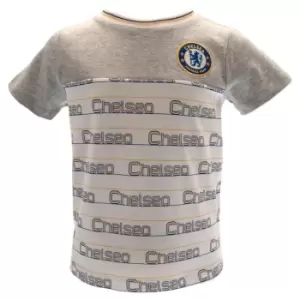 Chelsea FC Childrens/Kids Crest And Stripes T-Shirt (2-3 Years) (Grey/White)