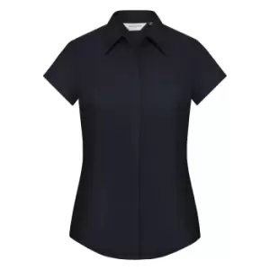 Russell Collection Ladies Cap Sleeve Polycotton Easy Care Fitted Poplin Shirt (L) (French Navy)
