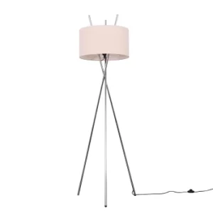 Crawford Chrome Tripod Floor Lamp with XL Dusty Pink Reni Shade