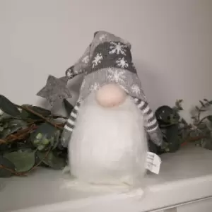 30cm Haired Sitting Christmas Gonk with Star Tipped Hat - Grey & White