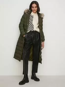 Oasis Longline Heat Seal Puffer Jacket - Khaki, Green, Size 6, Women