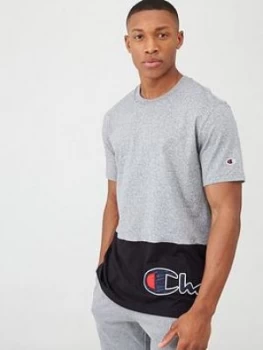 Champion Colourblock Crew Neck T-Shirt - Grey/Black, Size L, Men