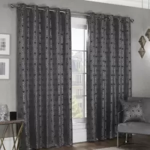 Emma Barclay - Hartford Geometric Woven Thermal Blackout Lined Eyelet Curtains, Charcoal, 66 x 90 Inch