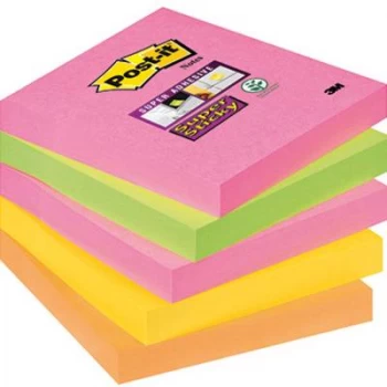 Post it 76 x 76mm Super Sticky Notes Neon Rainbow Assorted Colours 5 x
