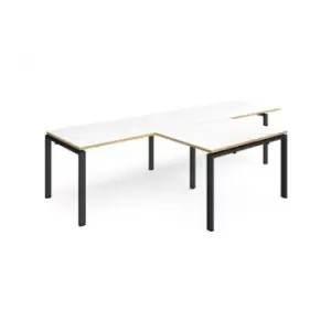 Bench Desk 2 Person With Return Desks 3200mm White/Oak Tops With Black Frames Adapt