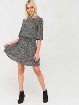 Oasis Texture Print Chiffon Plisse Skater Dress - Black, Multi Black, Size L, Women