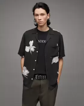 AllSaints Mens Dendritic Floral Shirt, Black, Size: M