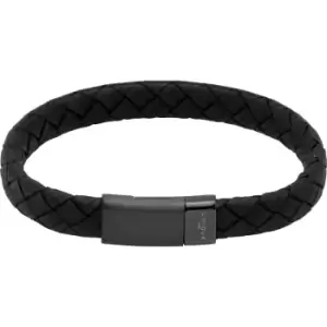 Unique & Co. Black Leather Bracelet with Black Plated Steel Magnetic Clasp