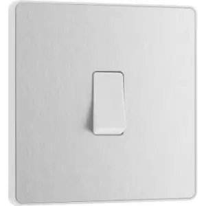 BG Evolve Brushed Steel (White Ins) Single Light Switch, 20A 16Ax, 2 Way in Silver