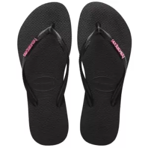 Havaianas Womens Slim Logo Metallic Flip Flops Black/Pink 39/40