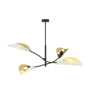 Emibig Lotus Black Multi Arm Semi Flush Ceiling light with White, Gold Fabric Shades, 4x E14