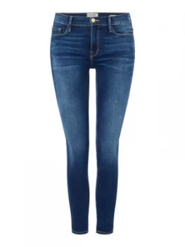 Frame Cropped Mid Rise Skinny Jeans Denim Mid Wash