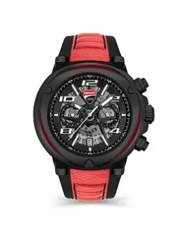 Ducatti Partenza Black Dial With Black Silicon Strap With Red Leather On Top, Black/Red, Men