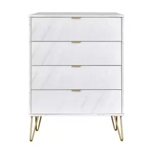 Hirato Ready Assembled 4 Drawer Chest Marble Gold Metal Hairpin Legs
