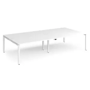 Bench Desk 4 Person Rectangular Desks 3200mm White Tops With White Frames 1600mm Depth Adapt
