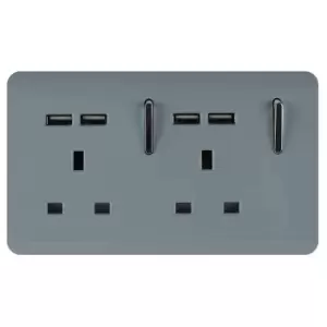 Trendi Switch 2 Gang 13Amp Socket (inc. USB ports) in Cool Grey
