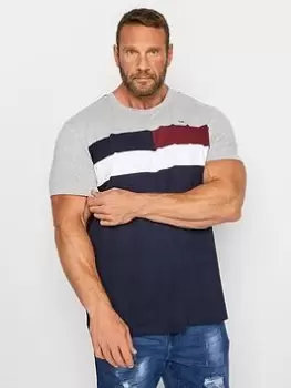 BadRhino Chest Cut & Sew Stripe T-Shirt - Multi, Navy, Size 4XL, Men