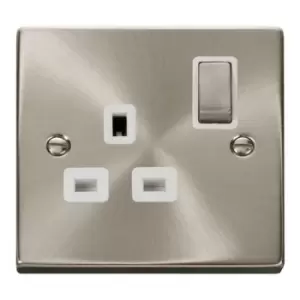 Click Deco 13 A Ingot 1 Gang Double Pole Switched Socket in White and Satin Chrome VPSC535WH
