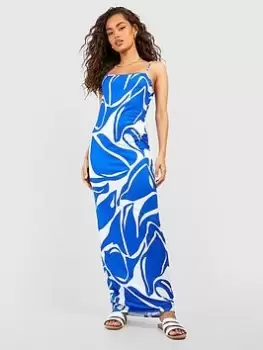Boohoo Abstract Print Strappy Maxi Dress - Blue Size 16, Women