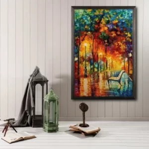 Fall Even?ng XL Multicolor Decorative Framed Wooden Painting