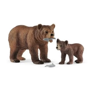 SCHLEICH Wild Life Grizzly Bear Mother with Cub Toy Figure Set
