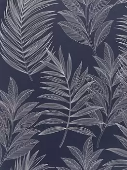 Arthouse Linear Leaves Navy Wallpaper - wilko