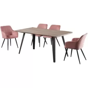 5 Pieces Life Interiors Camden Rocco Dining Set - a Walnut Rectangular Dining Table and Set of 4 Pink Dining Chairs - Pink