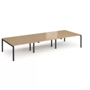 Bench Desk 6 Person Rectangular Desks 4200mm Oak Tops With Black Frames 1600mm Depth Adapt