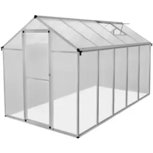 Monster Shop - Greenhouse 6 x 10ft Aluminium Polycarbonate Steel Base Silver - Grey