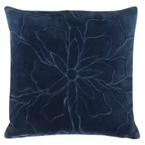 Angeles Floral Velvet Cushion Navy, Navy / 45 x 45cm / Polyester Filled