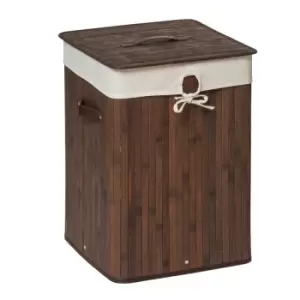 Premier Housewares Kankyo Bamboo Square Laundry Hamper with Faux Leather Handles - Dark Brown